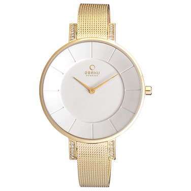 OBAKU Women's Yellow Gold Watch with Mesh Band and Large Round Dial