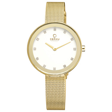 OBAKU Women's Yellow Gold Watch with Mesh Band and White Dial