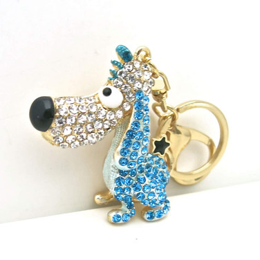 Cute Fashion Dog Keychain with Long Ears and Blue Rhinestones