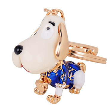 Fashion Dog Keychain in Blue with Gold Bell Pendant