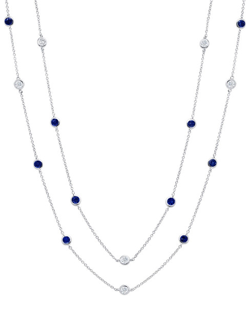 Crislu Bezel Set Sapphire and Clear CZ Chain Necklace