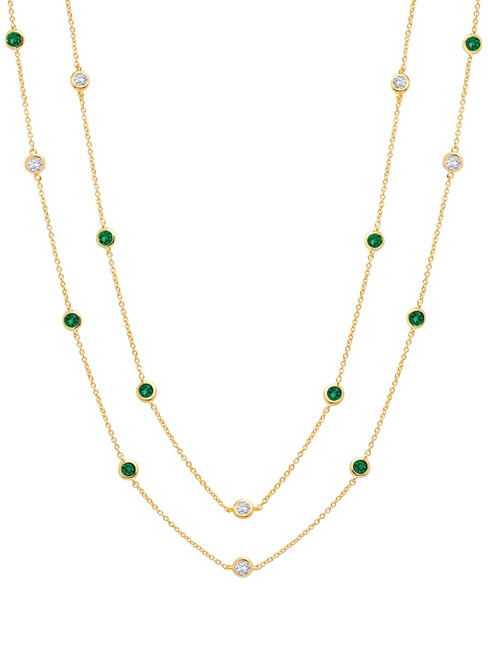 Crislu Bezel Set Emerald and Clear CZ Chain Necklace