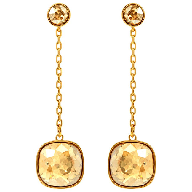 Swarovski Latitude Square  Chain Earrings, Yellow Gold