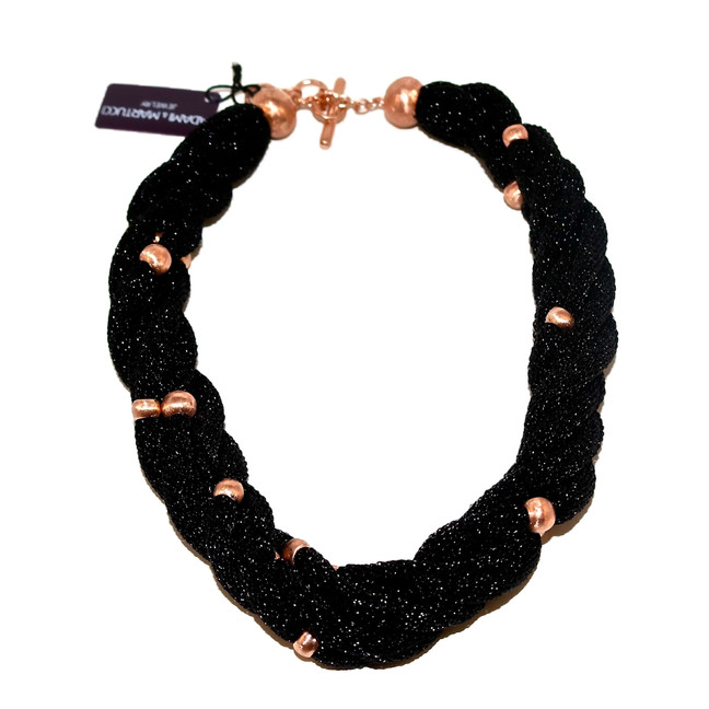 Adami & Martucci Black Mesh Multi-Layered Choker with Gold Beads