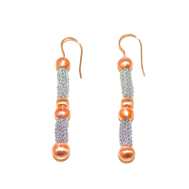 Adami & Martucci Silver Mesh Earrings With Rose Gold Matte Finish Beads