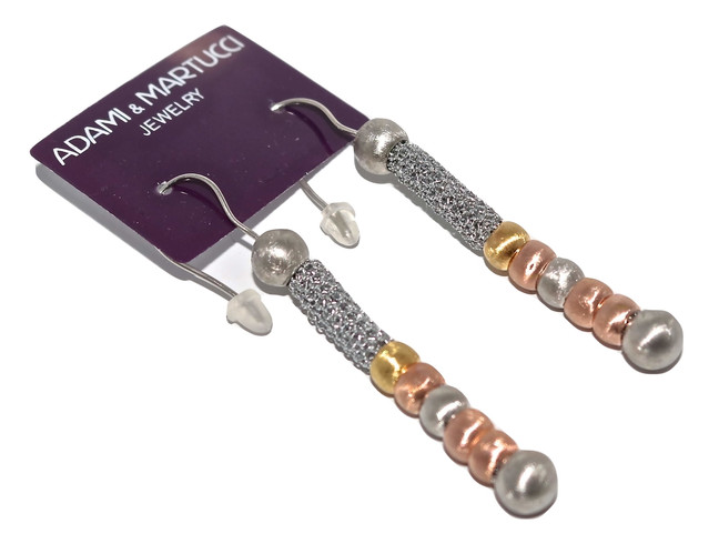 Adami & Martucci Silver Mesh Earrings With Multi-Color Matte Finish Beads