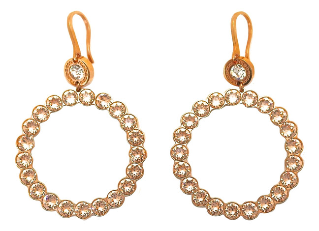 Large Circle Earrings with Champagne Color Crystals
