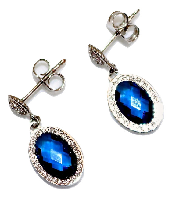 Small Drop Earrings with Blue Oval Crystals