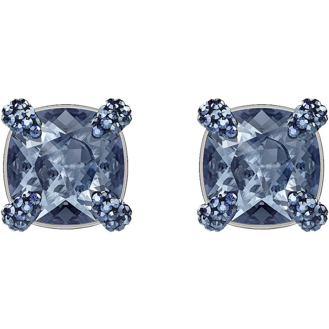 Swarovski Make-up Blue Stud Earrings in Ruthenium Plating 