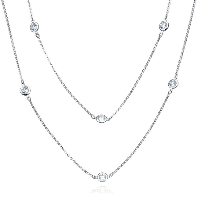 Crislu DBY Bezel Set 5 MM CZ Long Necklace (36"), Platinum