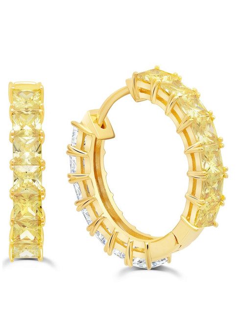 Crislu Duo Hoop Earrings with Canary Yellow and Clear Stones, 22 mm