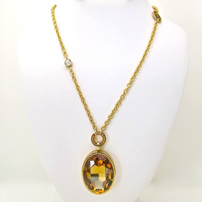 Rebecca Large Oval Yellow Crystal Pendant 