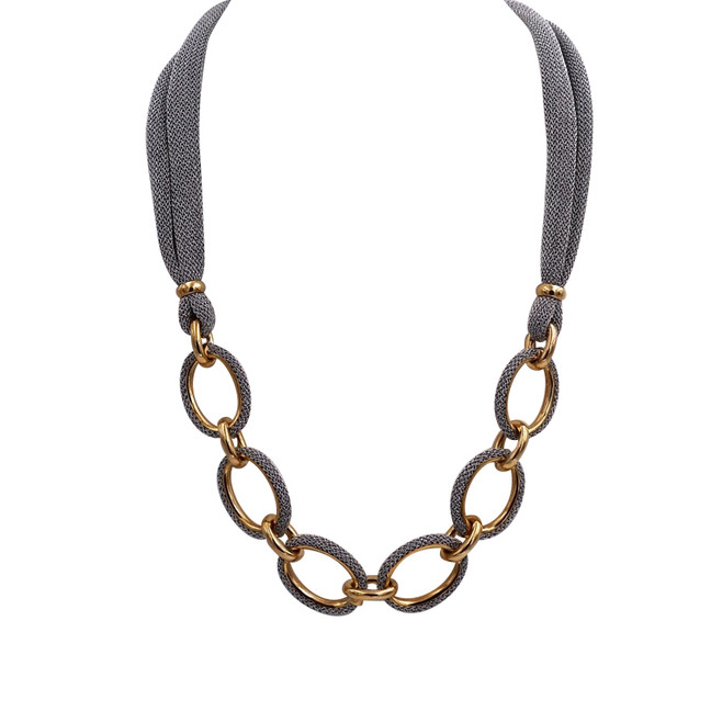 Adami & Martucci Silver Mesh and Yellow Gold Chain Links Necklace