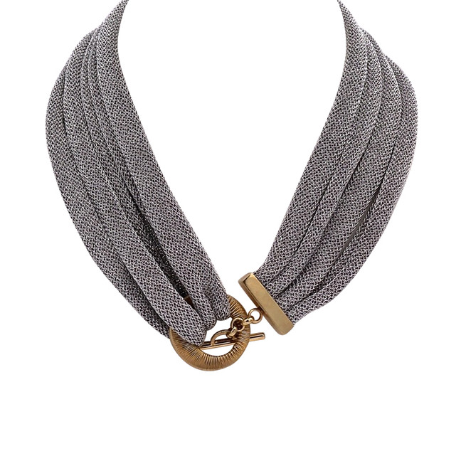 Adami & Martucci Silver Mesh Choker Necklace with Gold Circle Closure