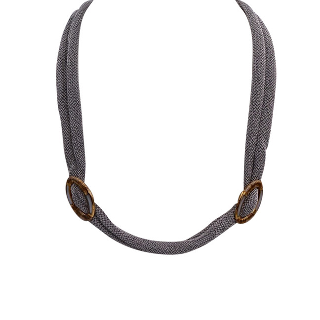 Adami & Martucci Silver Mesh Necklace with Wired Yellow Gold Buckles