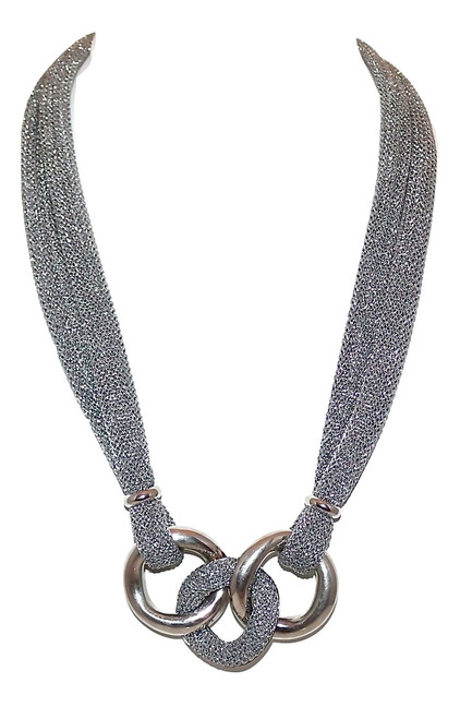 Adami & Martucci Silver Mesh Necklace With Round Chain Links Pendant