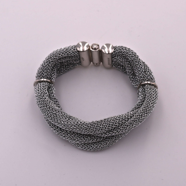 Adami & Martucci Silver Mesh Twisted Bracelet With Ring Clasps