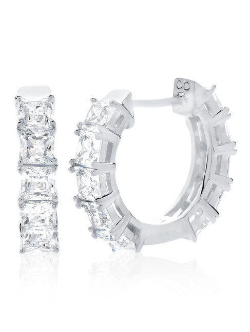 Crislu Small Princess Cut CZ Hoop Earrings in Platinum