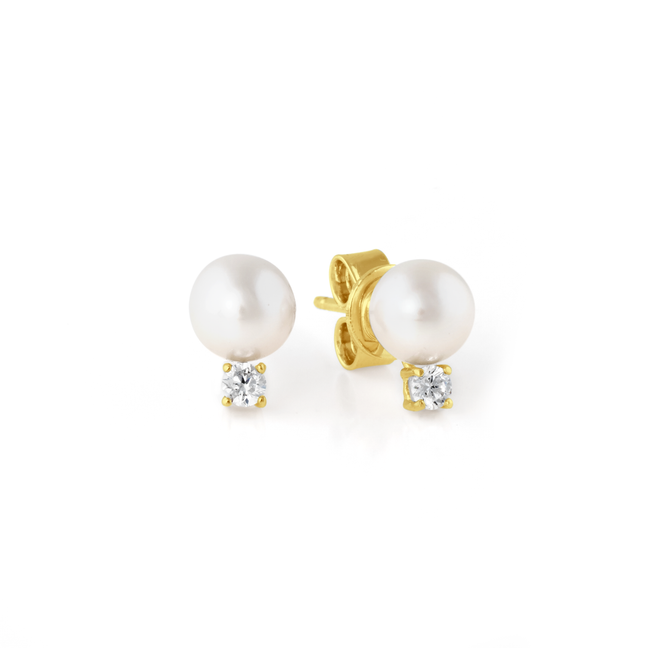 Crislu Accented Pearl Stud Earrings in Yellow Gold