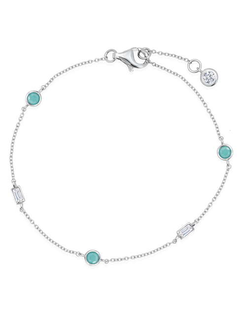 Crislu Turquoise and Baguette CZ Chain Bracelet in Platinum