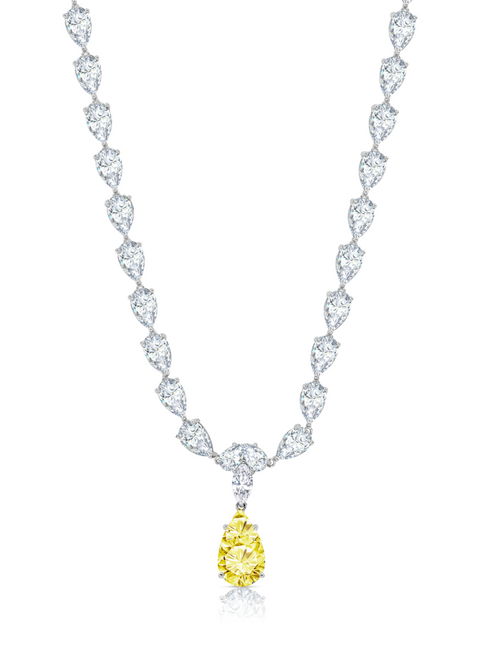 Crislu Canary and White CZ Pear Drop Necklace