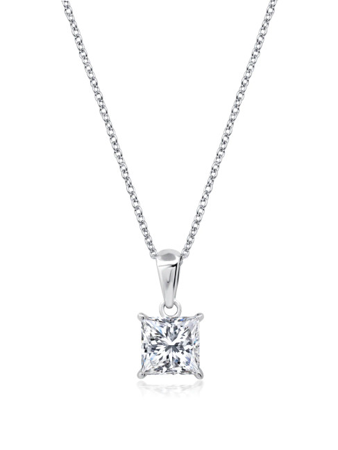 Crislu Princess Cut Solitaire Platinum Silver Pendant