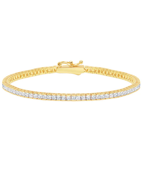 Crislu Small Princess Cut CZ Tennis Bracelet in Yellow Gold (4.35 ct.)