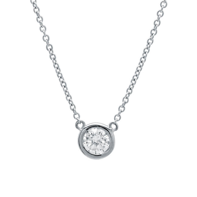 Crislu Bezel Set Round CZ Pendant in Platinum (16 inches)