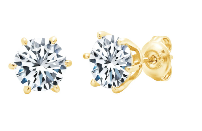 Crislu Solitaire Brilliant Cut 6-Prong Stud Earrings in Gold 