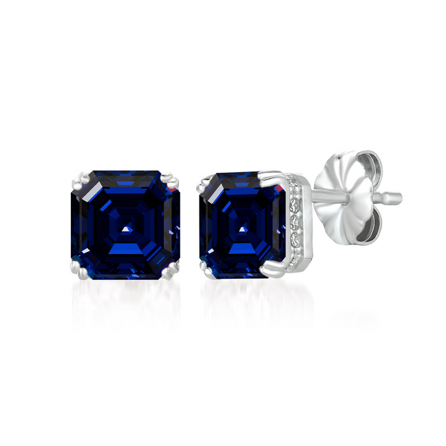 Crislu Royal Asscher Square Cut Sapphire Stud Earrings in Platinum