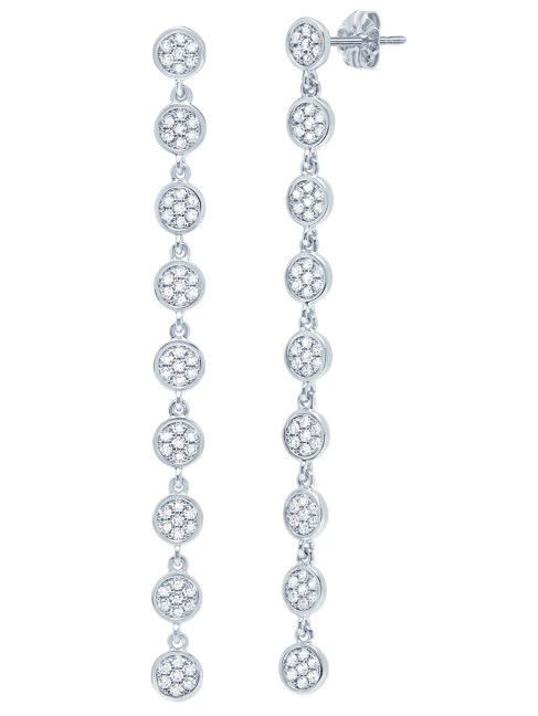 Crislu Pave Circles Linear Earrings in Platinum