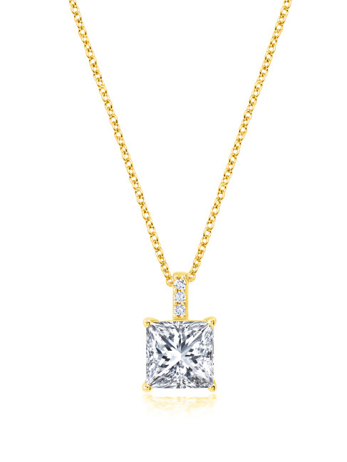 Crislu Radiant Cut Square Pendant in Yellow Gold Plating