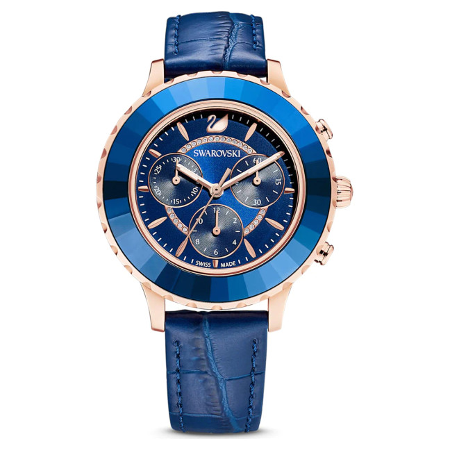 Swarovski Octea Lux Chrono Watch Swiss Made Leather Strap Blue / Rose  Gold-tone | eBay