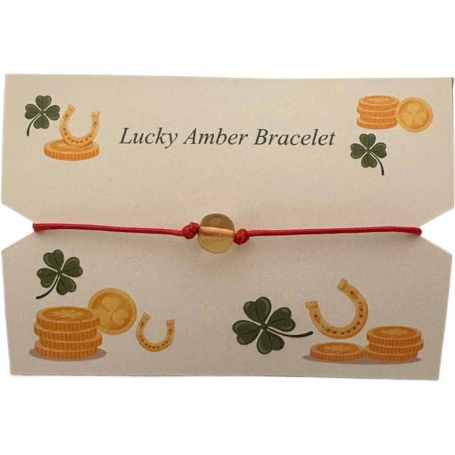 Lucky Amber Bracelet-Red String Cord with Golden Hue Amber Bead