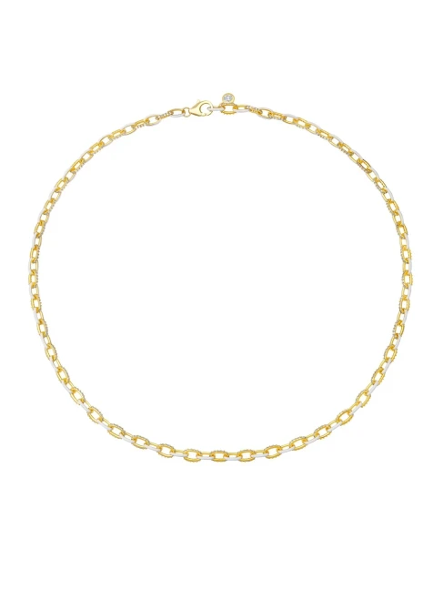 Crislu Gold and White Glaze Chain Links Necklace