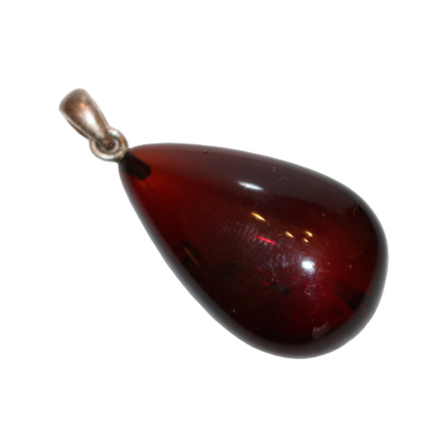 Baltic Amber Pendant - Deep Cherry Red Teardrop Polished