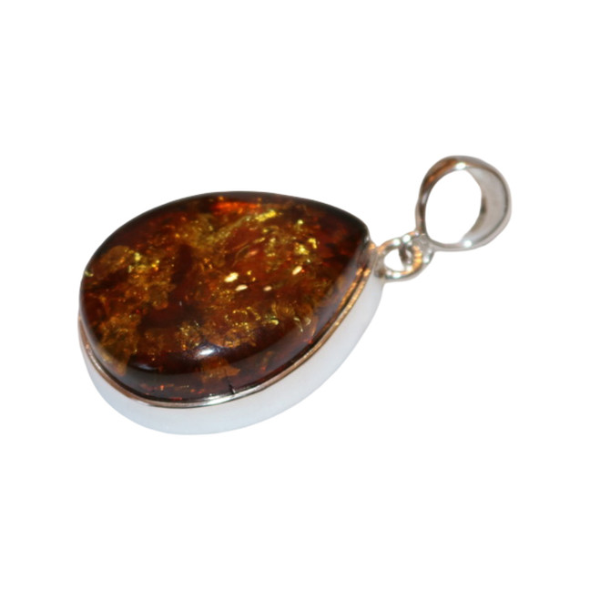Baltic Amber Pendant - Cognac Oval Cabochon in Silver Setting