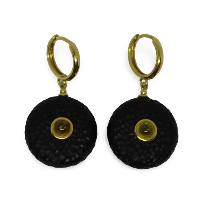 Baltic Amber Textured Disc Hoop Earrings in Gold Tone 