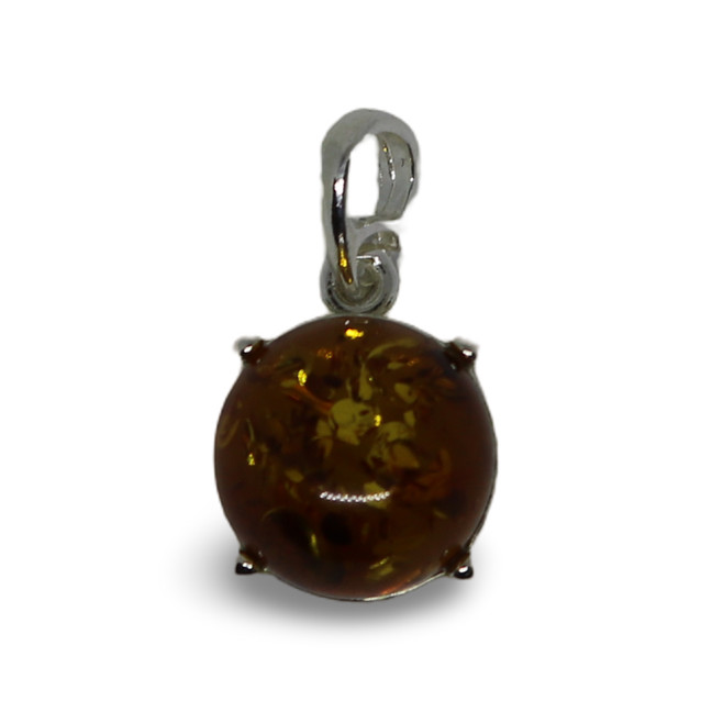 Baltic Amber Pendant - Minimalist Round Amber Charm in Sterling Silver