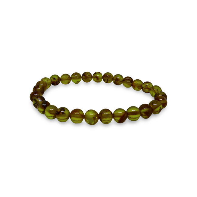 Baltic Amber Elastic Stretch Bracelet with Green and Cognac Mixed Beads 