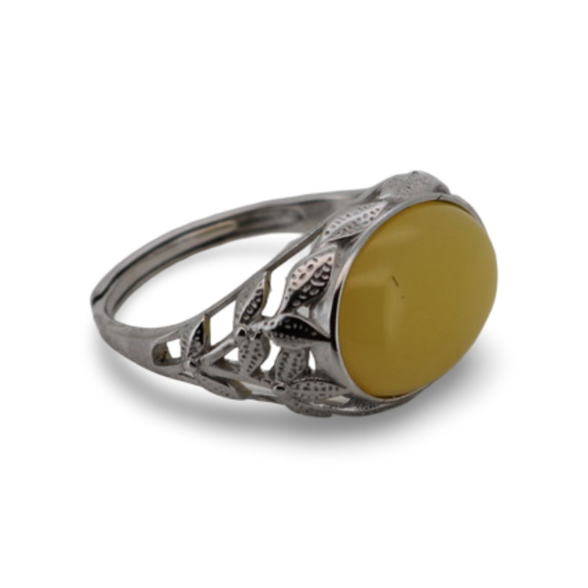Baltic Amber - Butterscotch Amber Leaf Filigree VIntage Style Ring in Sterling Silver