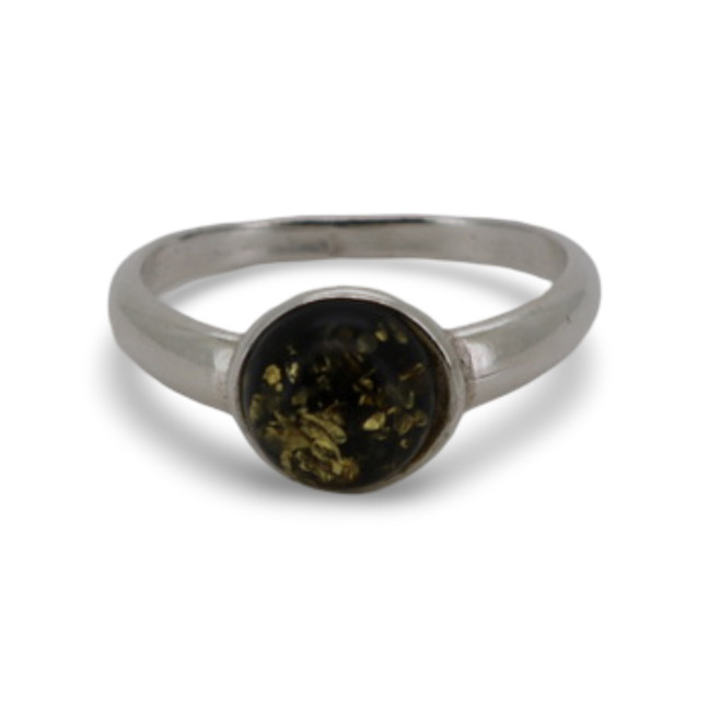 Baltic Amber - Solitaire Green Amber Minimalist Stackable Silver Ring