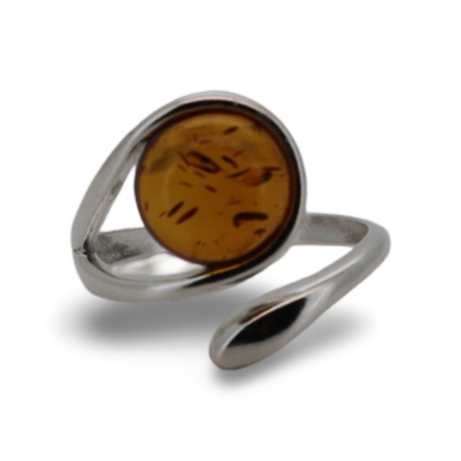 Baltic Amber - Sterling Silver Cognac Amber Open Wrap Modern Ring