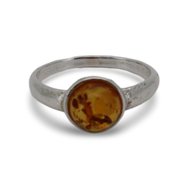 Baltic Amber - Solitaire Cognac Amber Minimalist Stackable Silver Ring