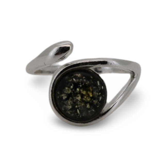 Baltic Amber - Sterling Silver Green Amber Open Wrap Modern Ring