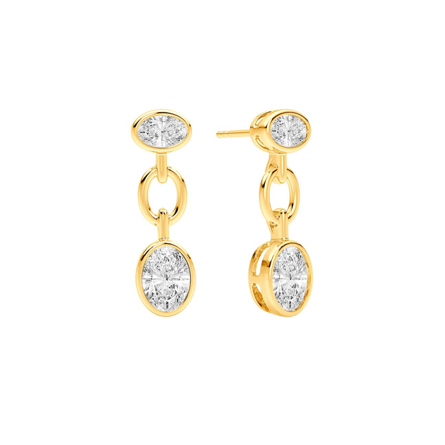 Crislu Double Oval Bezel Drop Earrings in Gold Plating