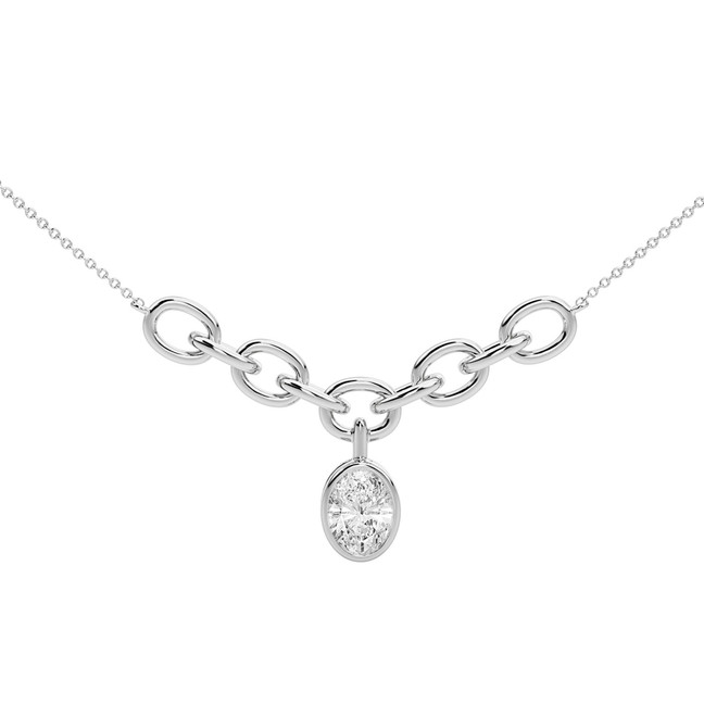 Crislu Oval Bezel Set Drop Link Necklace in Platinum Plating