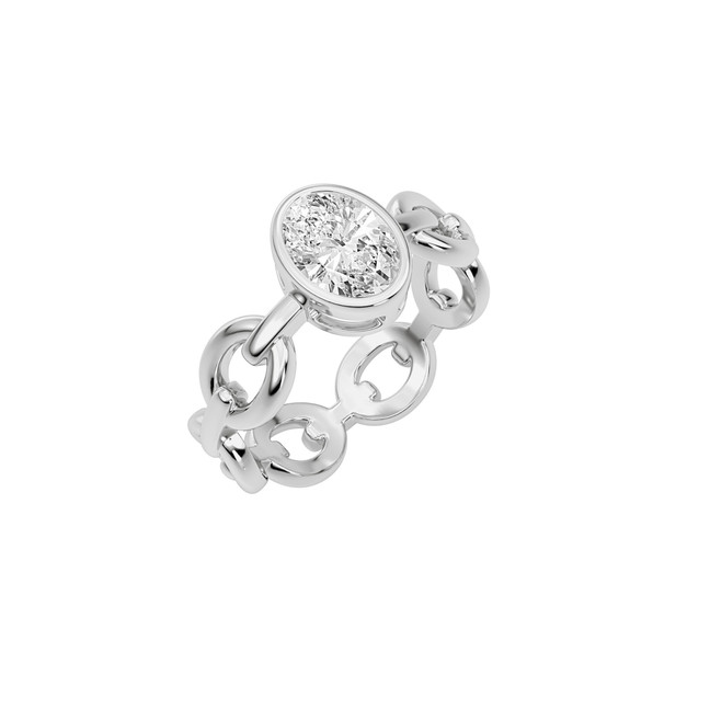 Crislu Oval Bezel Set  Link Ring in Platinum Plating