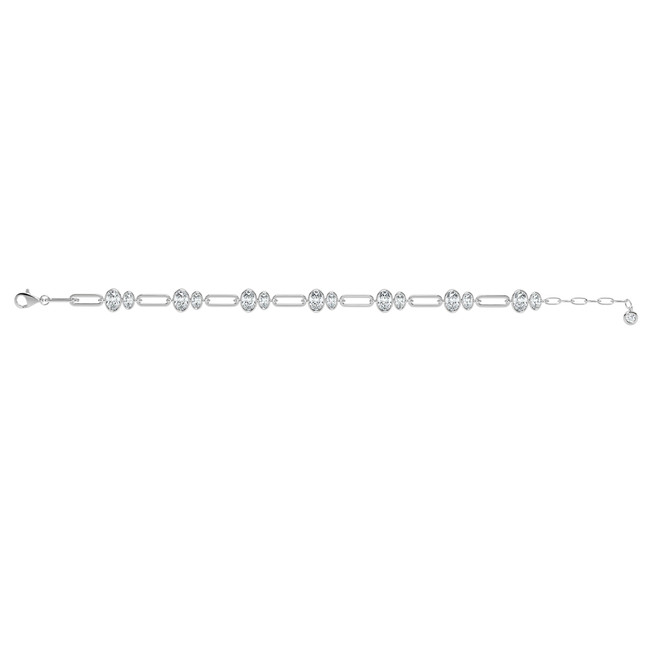 Crislu Oval CZ Paperclip Chain Link Bracelet in Platinum Plating