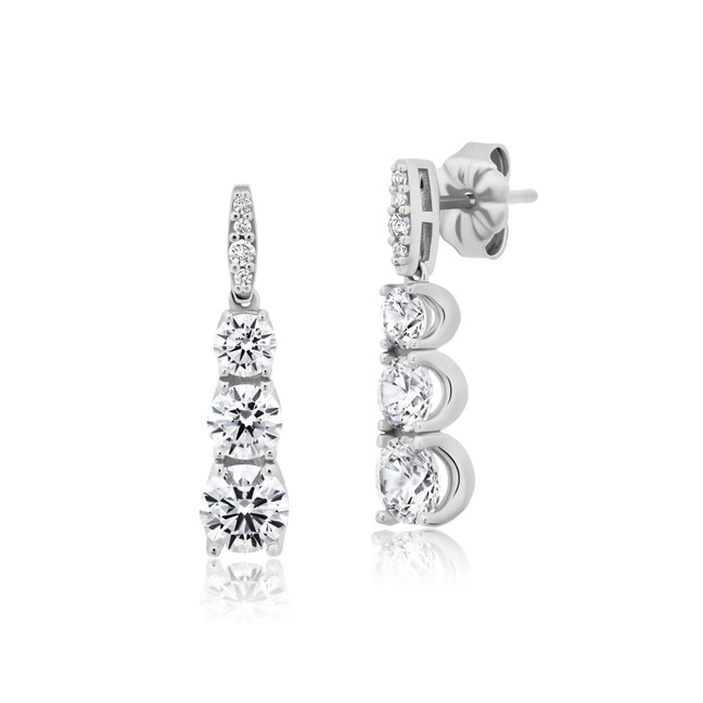 Crislu Brilliant Cut Graduated Drop Earrings in Platinum Plating